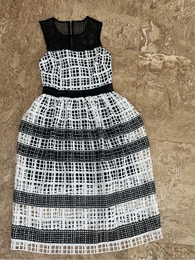 Just me- Black & White Mesh Fit-and-Flare Dress